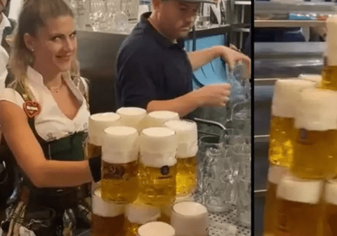„Câte halbe de bere de un litru pot duce dintr-un foc?”, filmări virale cu „întrecerea” între ospătărițele de la Oktoberfest. Care este recordul mondial