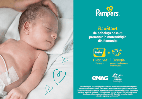 Pampers, în parteneriat cu eMAG și ARNIS, continuă să fie un sprijin pentru bebelușii născuți prematur, prin donația de incubatoare de transport în trei maternități din România