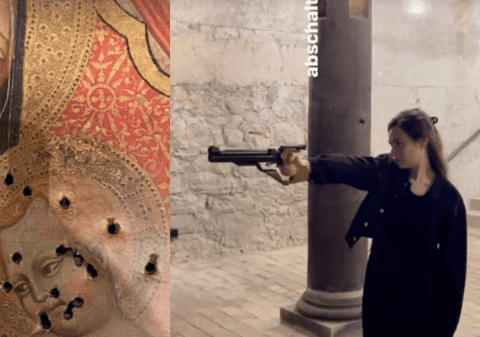 O politiciană din Elveția s-a filmat împușcând o imagine cu „Madona și pruncul”: „N-am fost atentă în ce trag”