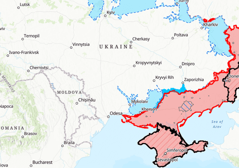 Harta teritoriilor ocupate în cei trei ani de război ruso-ucrainean