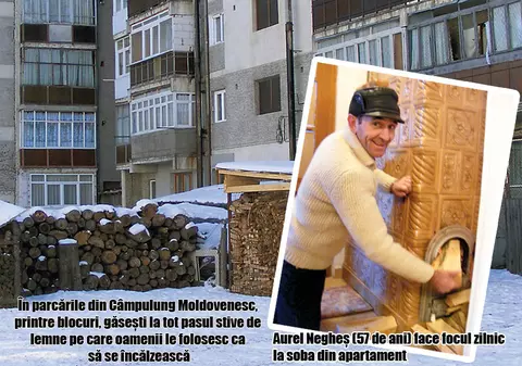 Deşi stau la bloc, se încălzesc cu lemne!