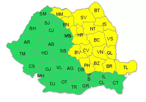 Codul galben de ploi, extins pentru toată Moldova şi nordul Dobrogei