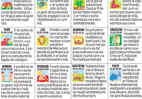 Horoscop | Cum stăm cu banii săptămâna viitoare