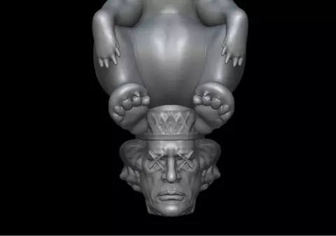 Statuie în care ursul Knut e cocoțat pe capul lui Gaddafi, realizată de un american