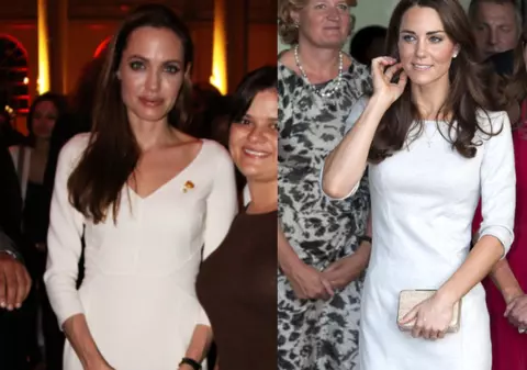 Cine arată mai bine în rochie bej? Kate Middleton sau Angelina Jolie?
