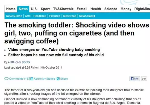 Şocant! Aşa descrie presa internaţională filmul cu fetiţa de 2 ani care fumează 