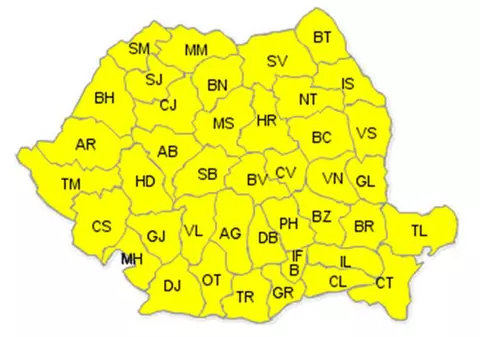 AVERTIZARE COD GALBEN de FURTUNI pentru toată ţară, din această seară până marţi