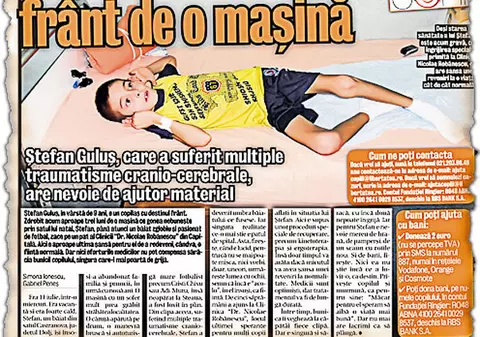 Ştefan şi-a revenit parţial | Băiatul lovit de maşină se luptă acasă cu recuperarea