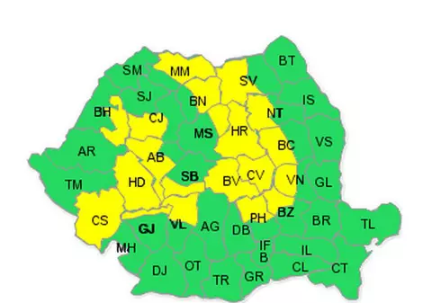CODUL GALBEN de ninsori şi viscol, prelungit. HARTA zonelor afectate
