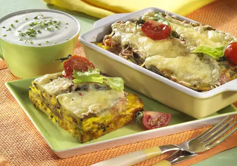 Lasagna cu vinete şi carne de pui
