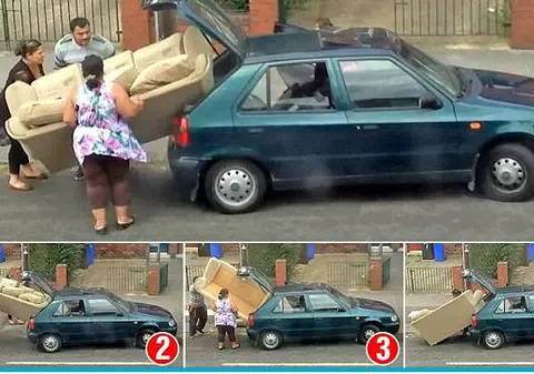 E VIDEOCLIPUL SĂPTĂMÂNII! CHINUL familiei care încearcă să "strecoare" O CANAPEA IMENSĂ ÎNTR-O MAŞINĂ!