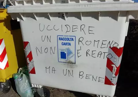 MESAJ DUR, pe un container din Italia: ”Uciderea unui român nu e o crimă, ci un lucru bun!"