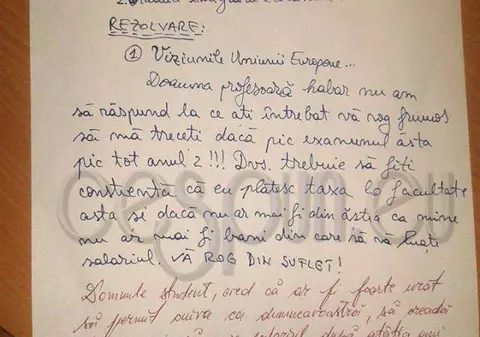 Ce tupeu pe un student de la noi! De neimaginat ce i-a scris profesoarei în foaia de examen! 