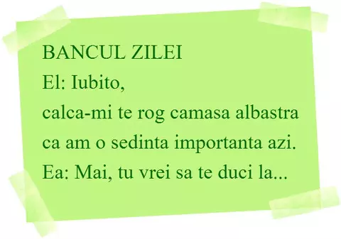 Bancul cu soţul şi soţia: Iubito, calcă-mi te rog cămaşa!