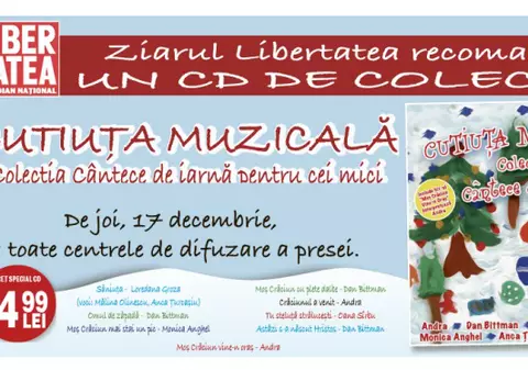 ”Cutiuța Muzicală” - cântece de iarnă pentru cei mici, la chioșcuri de joi, 17 decembrie