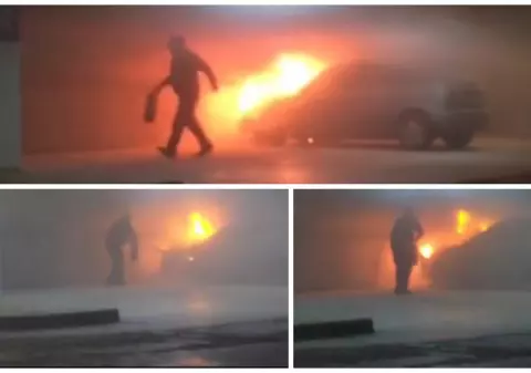 Pompierii chemați de urgență într-un mall! O mașină a luat foc în parcare