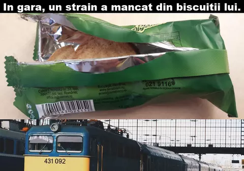 Un bărbat mânca din biscuiții lui. De abia când a rămas fără niciunul și-a dat seama de ce