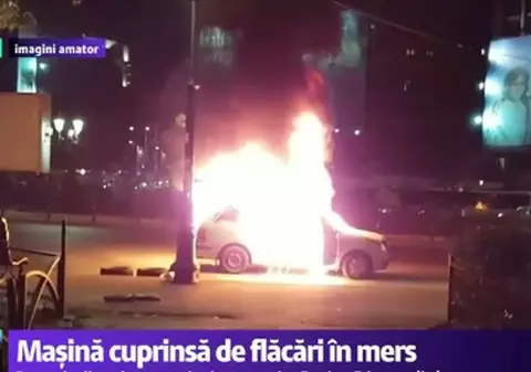 Mașină în flăcări în centrul Capitalei | VIDEO