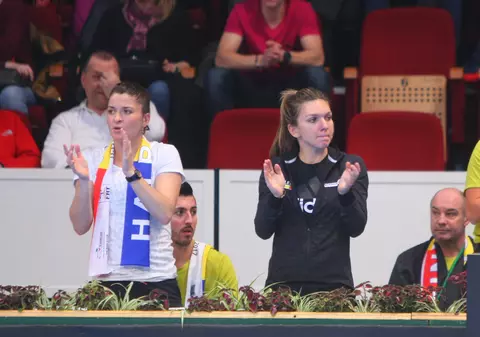 Simona Halep conduce din lojă galeria României, la meciul de Fed Cup cu Belgia. Ion Țiriac, stingher în tribună / GALERIE FOTO