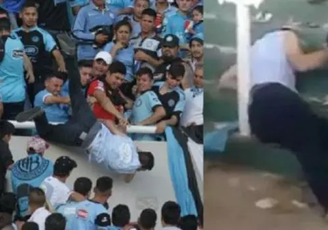 Alt incident groaznic în fotbal. Un suporter a fost aruncat din tribună și a murit! VIDEO