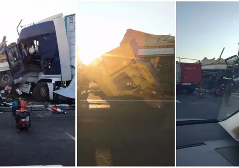 Doi morți într-un accident pe autostrada A1, în județul Arad. Impact devastator între două camioane