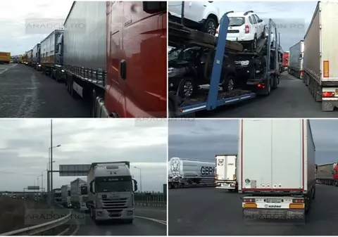 Aglomerație în Vama Nădlac. Coloana de camioane are peste 15 kilometri