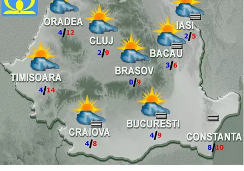 Prognoza meteo pentru intervalul 24-26 noiembrie. Maxime de 14 grade