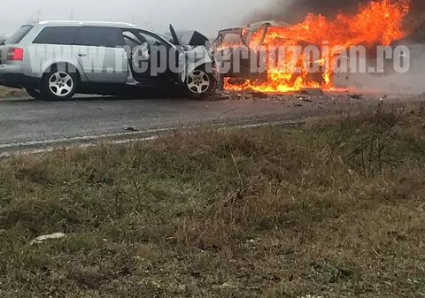 UPDATE/ Doi oameni au ars de vii într-un accident grav pe DN10. Victimele sunt soț și soție
