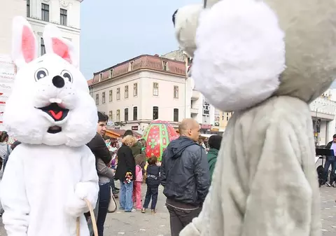 Imagini inedite pe străzile Timișoarei, de Paști: iepurași pe role, biciclete, majorete și sportivi iau cu asalt centrul orașului