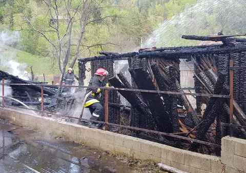FOTO/Incendiu puternic în Bacău, patru case și două adăposturi de animale fiind cuprinse de flăcări. Focul, pus intenționat