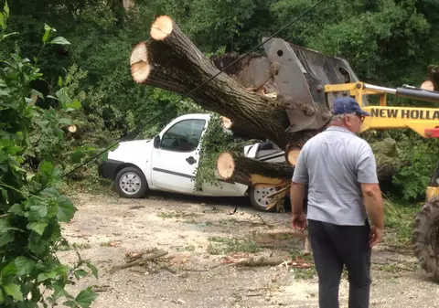 Doi copii și bunicii lor au fost răniţi după ce un copac s-a prăbuşit peste casa şi maşina  lor, în judeţul Braşov/ FOTO