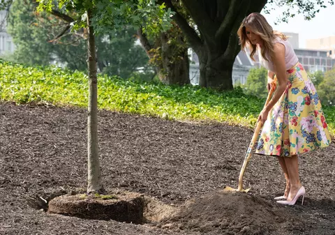 Melania Trump a purtat tocuri și o fustă în valoare de 4.000 de dolari la plantarea unui copac