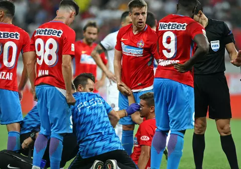 Sacrificiul lui Dragoș Nedelcu, fotbalistul FCSB care a terminat meciul cu Hajduk Split cu nasul spart de un obiect aruncat din tribune. Riscă un meci cu porțile închise! | FOTO