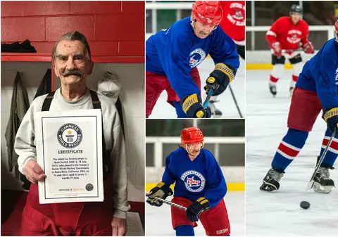 Cel mai bătrân hocheist din lume e canadianul Mark Sertich. Are 97 de ani, a luptat în Al Doilea Război Mondial și e încă activ. A intrat în Guiness Book | VIDEO