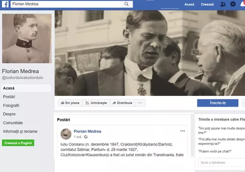 Florian Medrea, eroul care a asigurat ordinea la Marea Unire 1918, are pagină de Facebook şi peste 1000 de fani