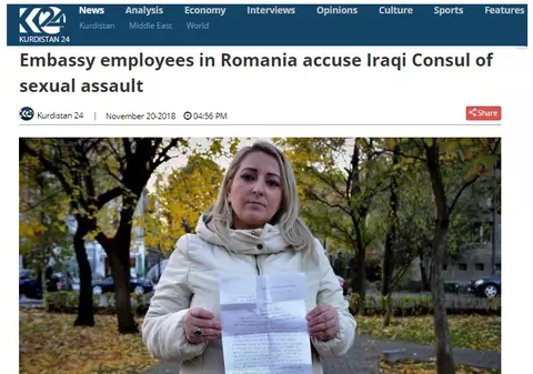 Scandal sexual la Ambasada Irakului din Bucureşti: Acuzaţiile de agresiune şi hărţuire au ajuns în presa din Bagdad