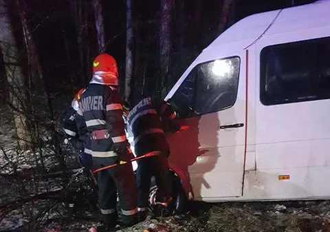 Accident grav pe A1: Un copac a căzut peste un microbuz. Șase oameni au fost răniți