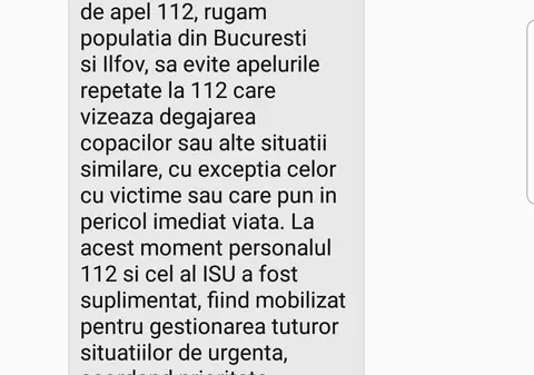De cinci ori mai multe apeluri la 112. Dispeceratul le cere bucureștenilor să nu mai reclame ruperea pomilor decât dacă sunt răniți oameni