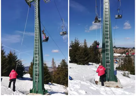 Opt turişti au rămas blocaţi într-un telescaun defect de la Păltiniș