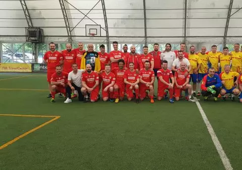Partidă demonstrativă de fotbal între naționala artiștilor și naționala jurnaliștilor, la Turneul Interparlamentar