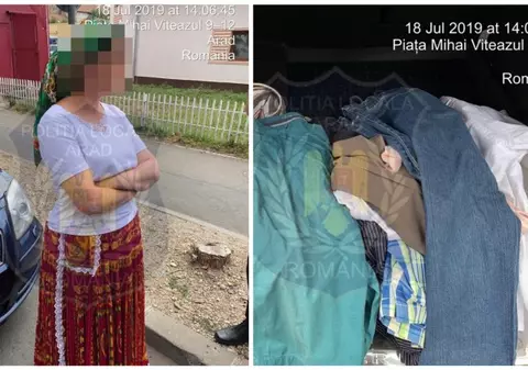 Femeie din Arad, amendată de două ori în cinci minute. Vindea haine pe trotuar și a înjurat polițiștii