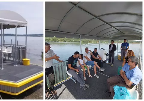 Catamaran electric pe lacul Surduc din Timiș. Călătoria e gratuită