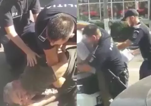 Imagini cu doi bărbați încătușați de polițiști în Slobozia, virale pe Facebook. Intervenția agenților este anchetată / VIDEO