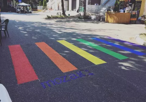 Zebră LGBT în culorile curcubeului, pictată în Bacău