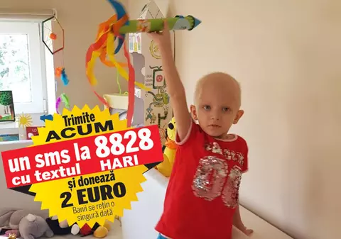 Hari a intrat în ultima ședință de chimioterapie înainte de extirparea tumorii. Băiețelul de trei ani suferă de neuroblastom, iar tratamentul costă peste 300.000 de euro