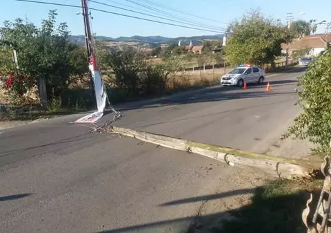 Stâlp de telefonie, prăbușit sub greutatea unui banner electoral al Vioricăi Dăncilă