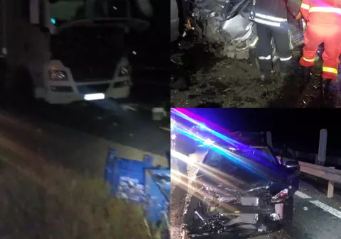 Accident înfiorător pe autostrada Deva-Nădlac, între două camioane și patru mașini. Cinci oameni au ajuns la spital