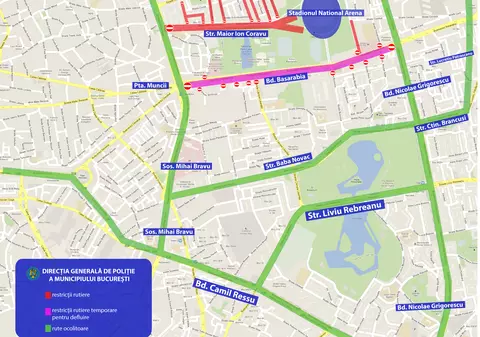 Traficul rutier va fi restricționat în zona Arenei Naționale pentru meciului România - Norvegia. Vezi harta întocmită de M.A.I