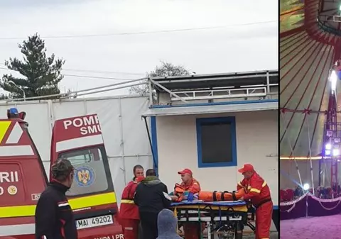 O acrobată a căzut la Hunedoara în timpul spectacolului și a suferit multiple fracturi. Imagini șocante