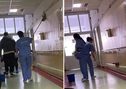 Deputatul USR Emanuel Ungureanu arată imagini cu infirmierele de la Spitalul Bagdasar-Arseni care spală pereții cu un mop murdar